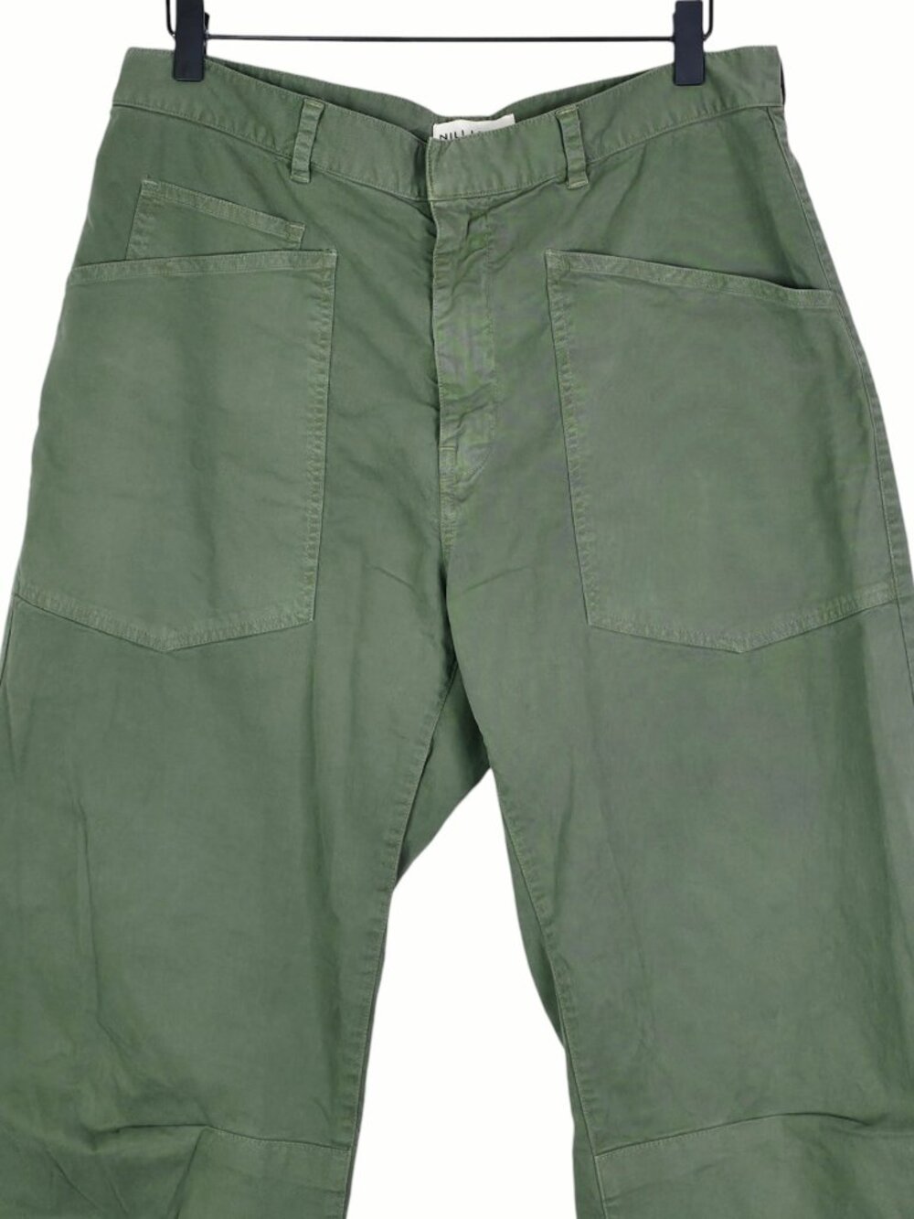 Nili Lotan Shon Pant Camo Green Twill Cotton Barrel Leg Cropped Size 8 - Picture 5 of 10